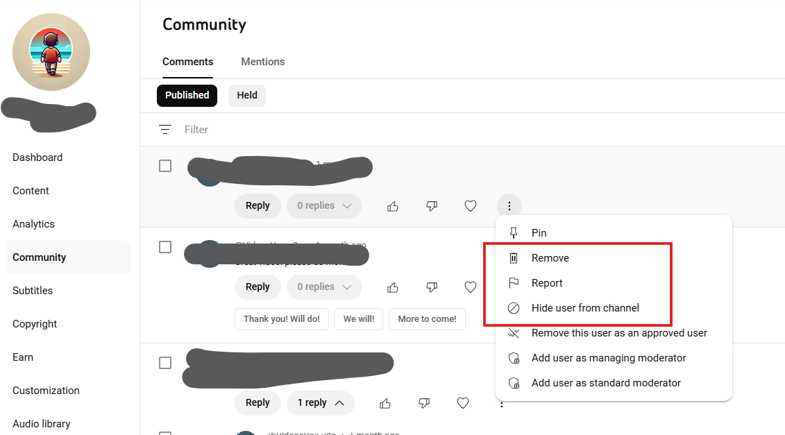 remove comments manually