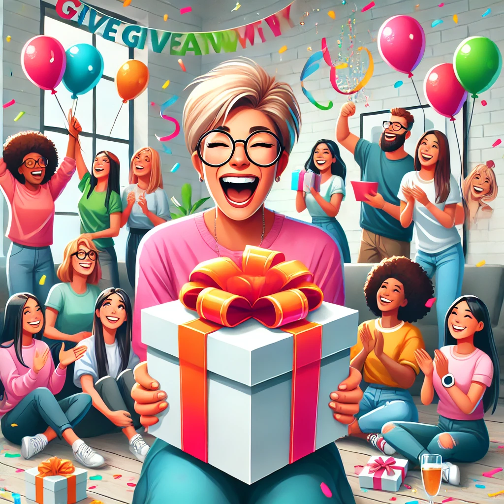 Final Image: A joyful creator celebrating giveaway success with their subscribers